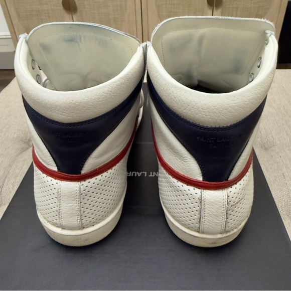 Saint Laurent Men’s SL10H Distressed High Tops with Blue & Red stripe sz 41 - Picture 6 of 14